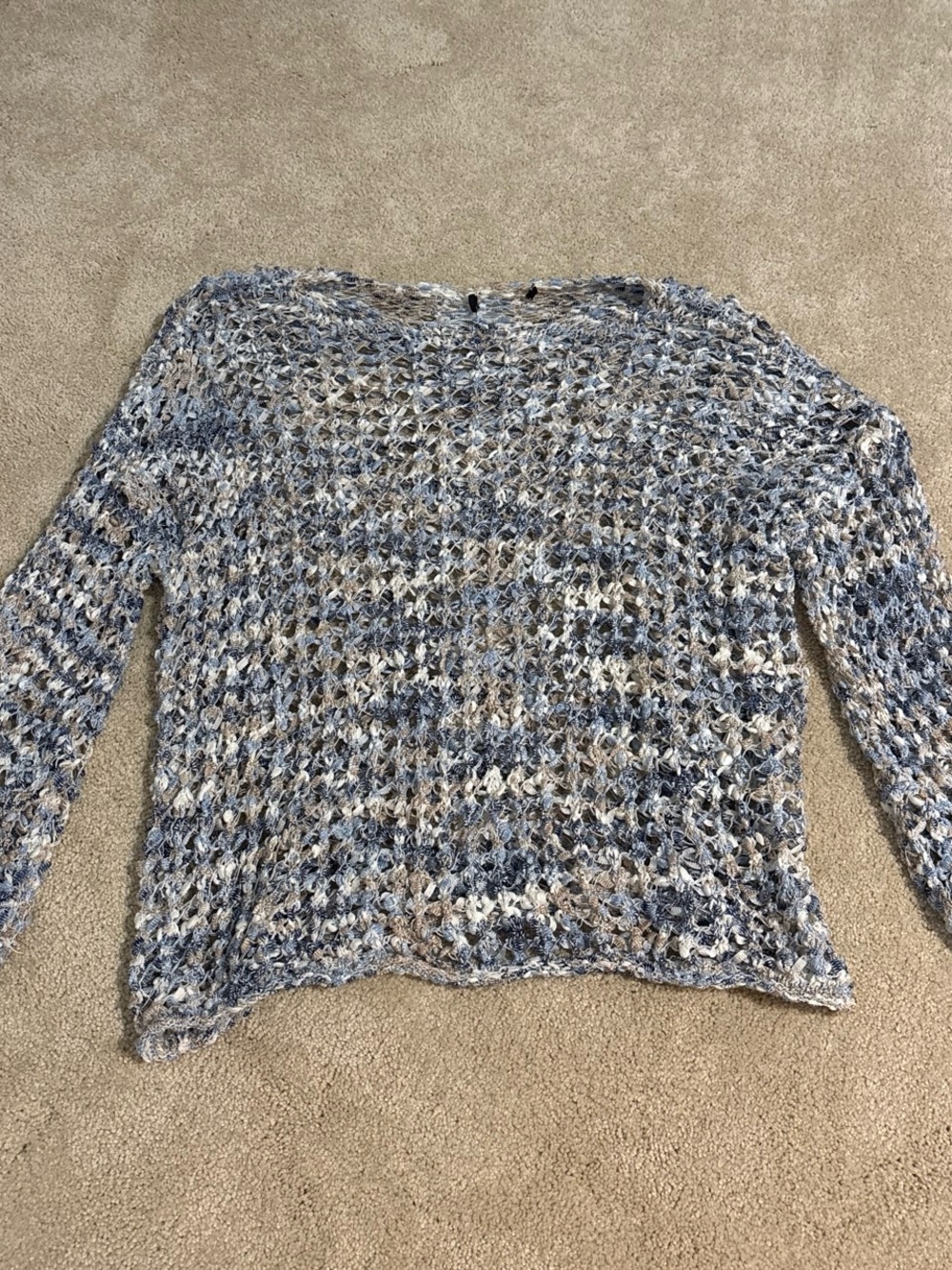 Cozy Open-Knit Women's Sweater - Blue, Gray & Cream